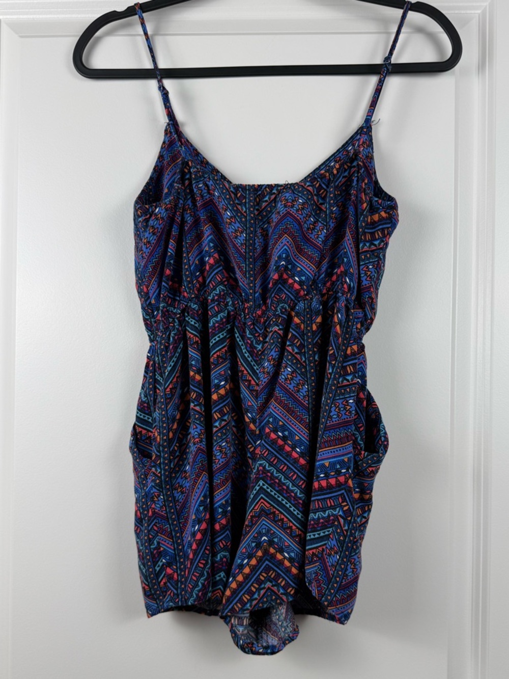 Forever 21 Navy Blue Multicolor Tribal Print One-Piece Romper